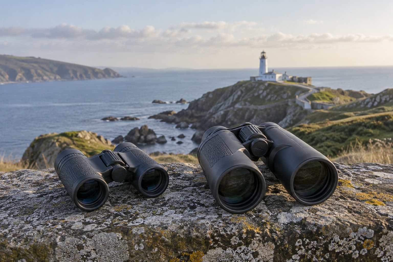 Two unbranded binocular formats at a coastal viewpoint